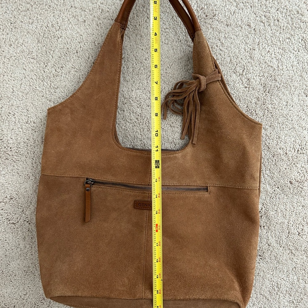 Brown Leather Suede Genicci Hobo Bag with Vintage Aesthetic - Picture 9 of 9